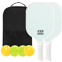 Light Green Fiberglass Pickleball Paddle Set - 2 Minimalist Paddles, 4 Balls, and Carry Bag for Outdoor Play