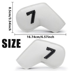White Golf Iron Head Covers Set of 10 - Waterproof PU Leather Club Protectors with Embroidered Numbers (3-9, P, A, S)