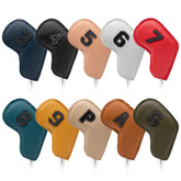 Colorful Golf Iron Head Covers Set of 10 - Waterproof PU Leather Club Protectors with Embroidered Numbers (3-9, P, A, S)