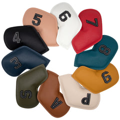 Colorful Golf Iron Head Covers Set of 10 - Waterproof PU Leather Club Protectors with Embroidered Numbers (3-9, P, A, S)
