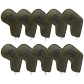 Gray Green Golf Iron Head Covers Set of 10 - Waterproof PU Leather Club Protectors with Embroidered Numbers (3-9, P, A, S)