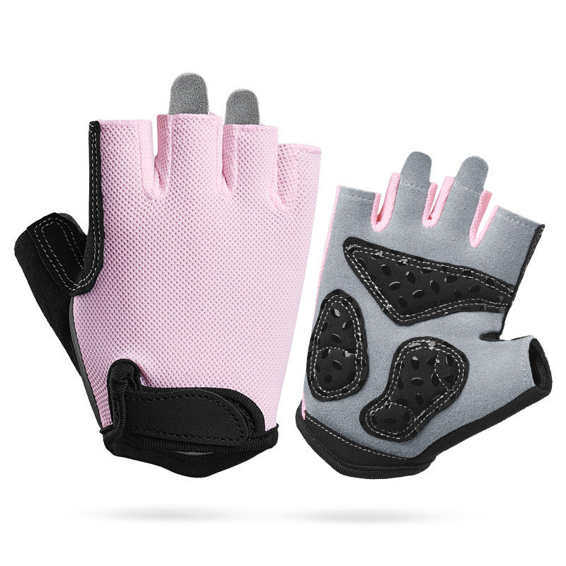 S Pink Children's Summer Cycling Gloves - Breathable Half-Finger Non-Slip Fitness Training Gloves for Weightlifting
