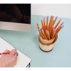 2PCS Blue Creative Wooden Pencil Shaving Pen Holder - Novelty Desk Organizer & Stationery Storage