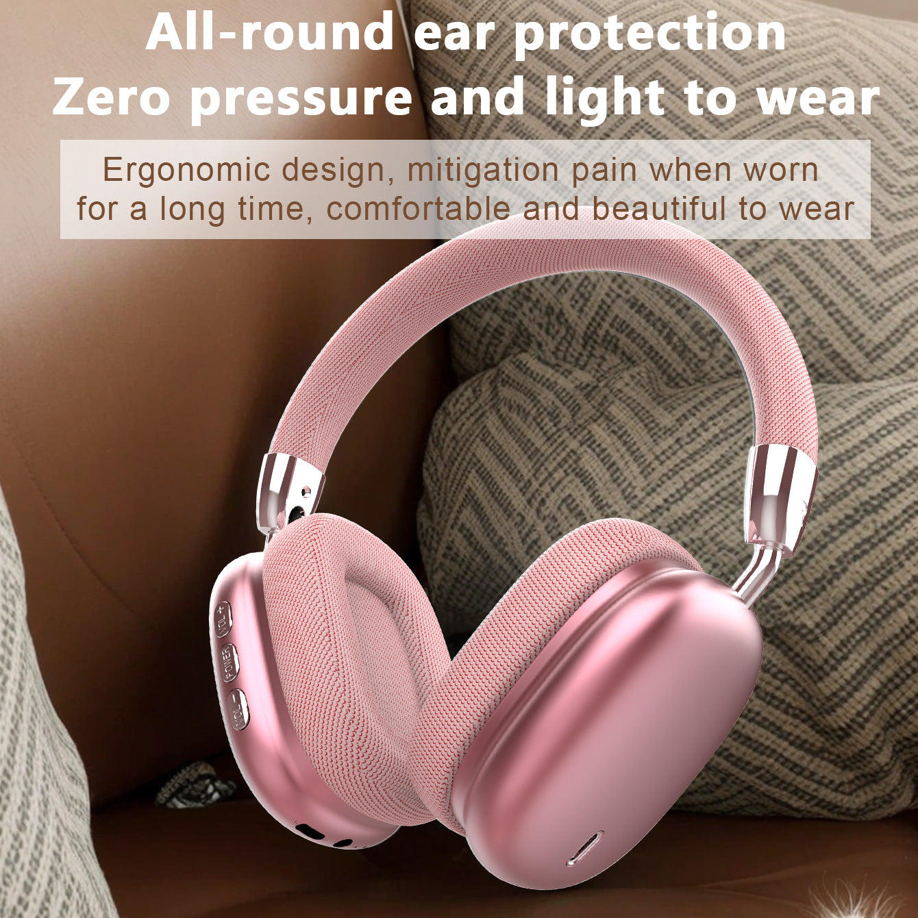 Premium Wireless Bluetooth Headphones with Stereo Hi-Fi Sound(pink)