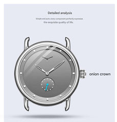 Blue Elegant Men's Watch with Leather Band - Small Seconds, Onion Crown Detail