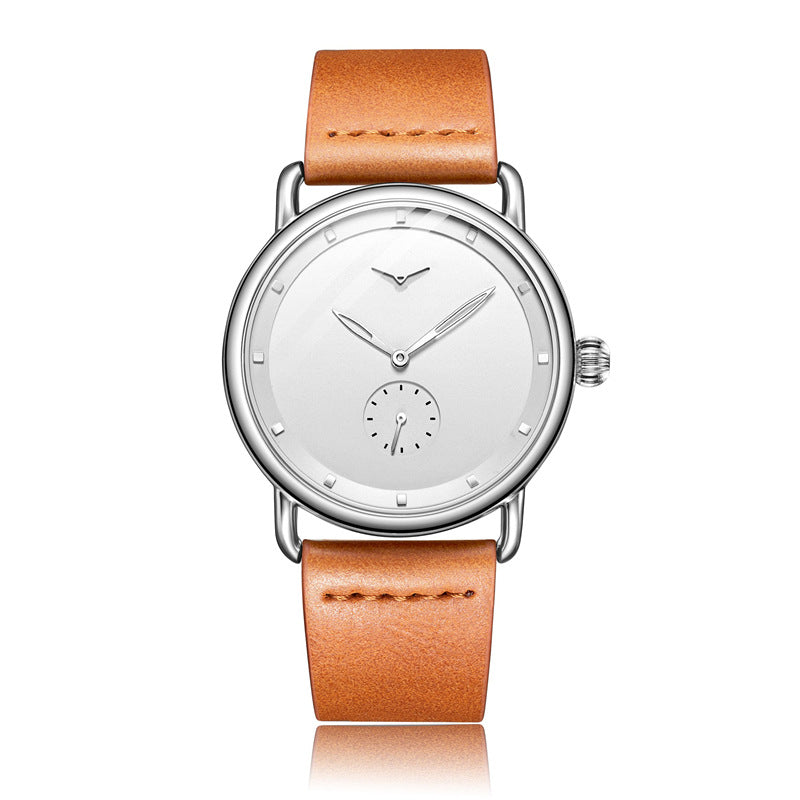 Brown Elegant Men's Watch with Leather Band - Small Seconds, Onion Crown Detail
