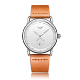 Brown Elegant Men's Watch with Leather Band - Small Seconds, Onion Crown Detail