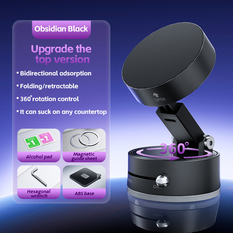 Black Foldable Vacuum Suction Phone Stand for Navigation and Calls