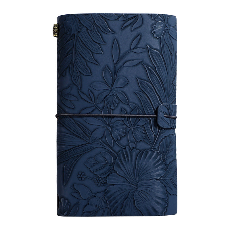Dark blue 2-Pack Vintage Floral Embossed PU Leather Journals - 192 Pages Each