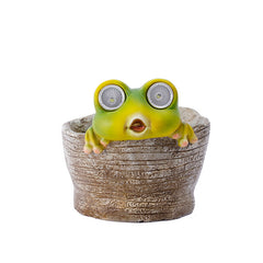 Frog Solar Light Planter - Resin Succulent Pot with Glowing Eyes (stone basin frog)