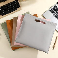 Grey Professional A4 PU Leather Document Bag - Waterproof Handheld File Folder Portfolio for Business & Conference