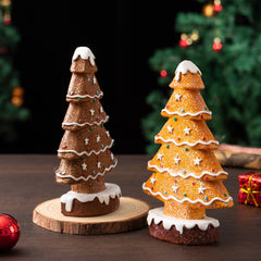 2 Pcs (1 Yellow + 1 Brown) Charming Gingerbread Christmas Tree Figurine - Festive Resin Holiday Table Decor Ornament