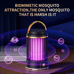 USB Rechargeable Black Portable 3-in-1 Electric Mosquito Zapper Lamp - UV Bug Killer, Warm Night Light & Bright Lantern