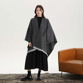 Black and White Elegant Soft Knit Poncho Cape - Warm Autumn Winter Shawl Wrap with Side Tie, Thick & Luxurious Feel
