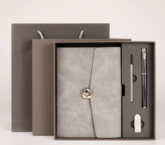 Grey Premium A5 Three-Fold Notebook Gift Set with 16GB USB and Pen