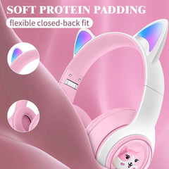 Cute Cat Ear Wireless Headphones - BT5.3, LED Lights, TF Card Slot, Soft Protein Padding(Purple)