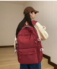Large Capacity Nylon Backpack - Fits Tablet, A4 Magazines, Umbrella - Multiple Pockets & Adjustable Straps(red)