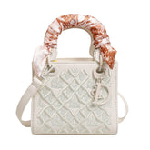 Elegant Embossed PU Leather Handbag with Scarf Detail - Versatile Top-Handle & Crossbody Bag(white)