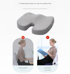 Grey Ergonomic U-Shaped Memory Foam Seat Cushion - Coccyx Relief & Posture Support with Breathable Cover