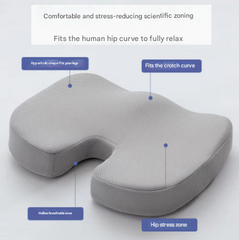 Grey Ergonomic U-Shaped Memory Foam Seat Cushion - Coccyx Relief & Posture Support with Breathable Cover