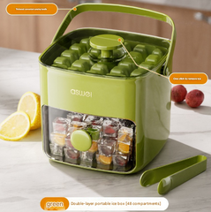 Green Innovative Press-Release Ice Cube Maker - Dual Layer Trays & Storage Bin (48 Cubes)