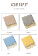 Khaki Elegant Herringbone Tassel Throw Blanket - Large Acrylic Faux Cashmere Soft Cozy Blanket for Sofa, Bed & Decor (130x240cm)