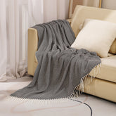 Black Elegant Herringbone Tassel Throw Blanket - Large Acrylic Faux Cashmere Soft Cozy Blanket for Sofa, Bed & Decor (130x240cm)