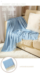 Orange Elegant Herringbone Tassel Throw Blanket - Large Acrylic Faux Cashmere Soft Cozy Blanket for Sofa, Bed & Decor (130x240cm)