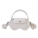 White Chic PU Leather Crossbody Storage Bag for Apple AirPods Max - Protective Case with Ruched Fabric Strap & Top Handle