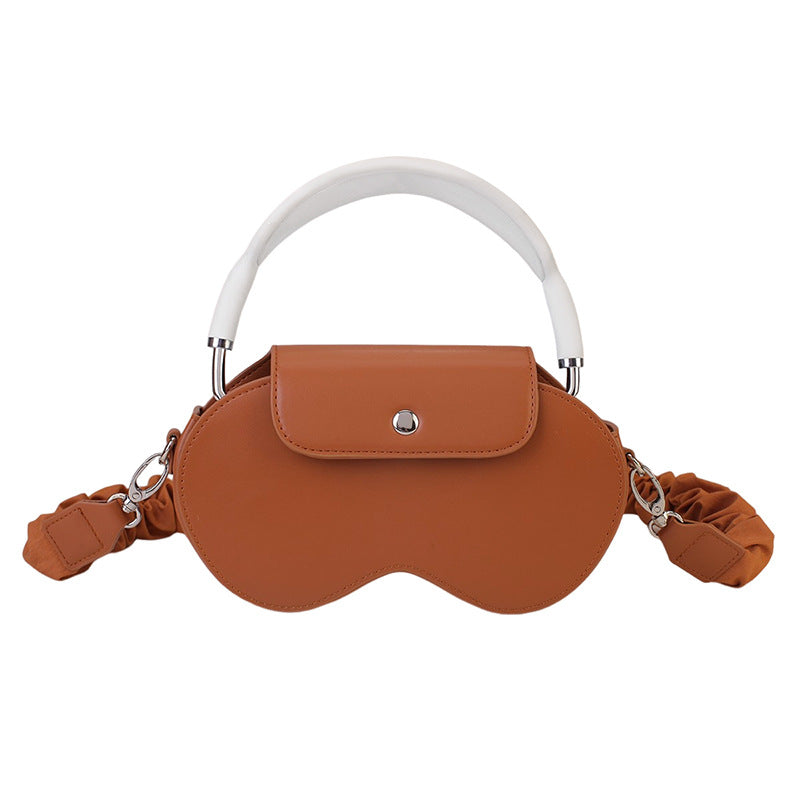 Brown Chic PU Leather Crossbody Storage Bag for Apple AirPods Max - Protective Case with Ruched Fabric Strap & Top Handle