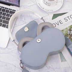 Blue Chic PU Leather Crossbody Storage Bag for Apple AirPods Max - Protective Case with Ruched Fabric Strap & Top Handle