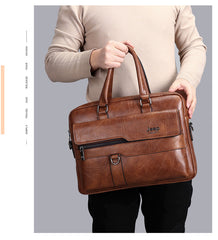Brown Men's PU Leather Briefcase - Vintage Style Laptop Messenger Bag, Crossbody Satchel for Business & Casual
