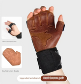 Size M Dark Brown Premium Cowhide Leather Weightlifting Gloves with Wrist Support - Non-Slip Grip, Breathable Fitness Workout Gloves for Gym, WODs, Dumbbells