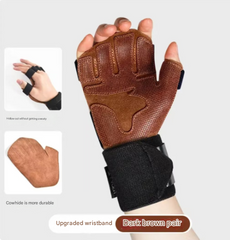 Size XL Dark Brown Premium Cowhide Leather Weightlifting Gloves with Wrist Support - Non-Slip Grip, Breathable Fitness Workout Gloves for Gym, WODs, Dumbbells