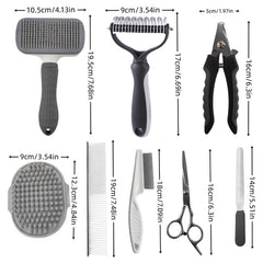 Grey Professional 9-Piece Pet Grooming Kit - DeShedding Brushes, Nail Clippers, Combs & Scissors Set for Dogs, Cats & Rabbits with Storage Bag