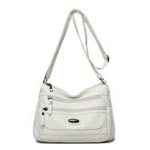 White Women's Soft Washed PU Leather Crossbody Bag - Multi-Pocket Casual Shoulder Purse for Everyday Organization