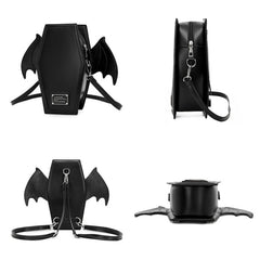 Black Gothic Coffin Bat Wing Convertible Crossbody Bag - Punk PU Leather Shoulder Purse & Mini Backpack