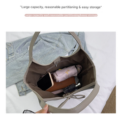Grey Chic Retro Suede-Finish PU Leather Tote Bag - Large Capacity Shoulder Bag with Tie Accent