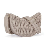 Brown Chic Pleated Crescent Sling Bag - Water-Resistant Lightweight Crossbody & Shoulder Purse