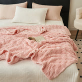 200*230CM Light Pink Ultra-Soft Waffle Textured Plush Fleece Blanket - Large Cozy All-Season Throw for Bed & Sofa