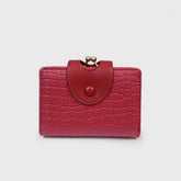 Red Elegant Croc Embossed Womens Wallet - Short PU Leather Bifold with Removable Kisslock Coin Purse & Card Holder