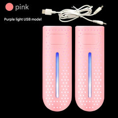 Pink Portable USB Shoe Dryer & Deodorizer - Constant Temperature Electric Boot Warmer with UV Sanitizer