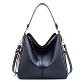 Blue Womens Soft PU Leather Hobo Bag - Large Casual Tote Handbag with Adjustable Crossbody Strap