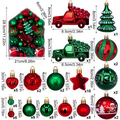 Automobile Model 72-Piece Christmas Bauble Set - Hand-Painted House and Round Ornaments