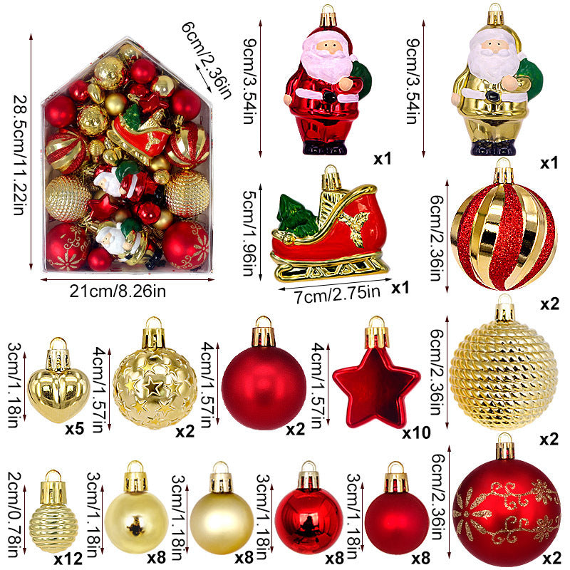 Boot Cut 72-Piece Christmas Bauble Set - Hand-Painted House and Round Ornaments