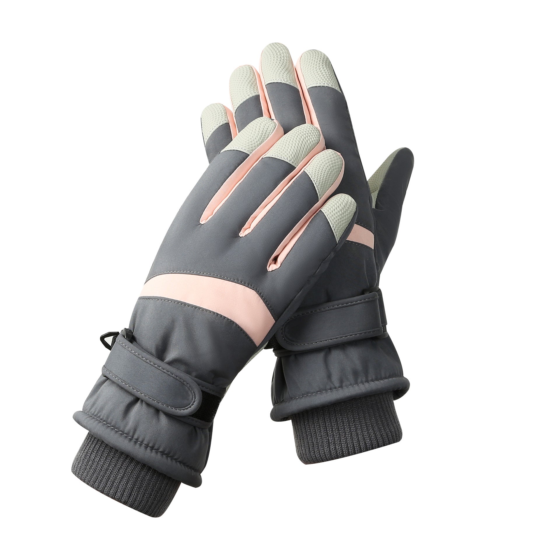 Women's Grey-pink Color Combination Top-Rated Waterproof Touchscreen Ski Gloves - Fleece-Lined for Men & Women