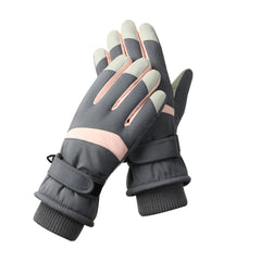 Women's Grey-pink Color Combination Top-Rated Waterproof Touchscreen Ski Gloves - Fleece-Lined for Men & Women