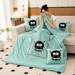 Water Green Padded and Thickened Elf 2-in-1 Foldable Car Pillow Blanket - Cozy 40x40cm Pillow, Unfolds to 100x150cm Blanket for Travel and Office Naps