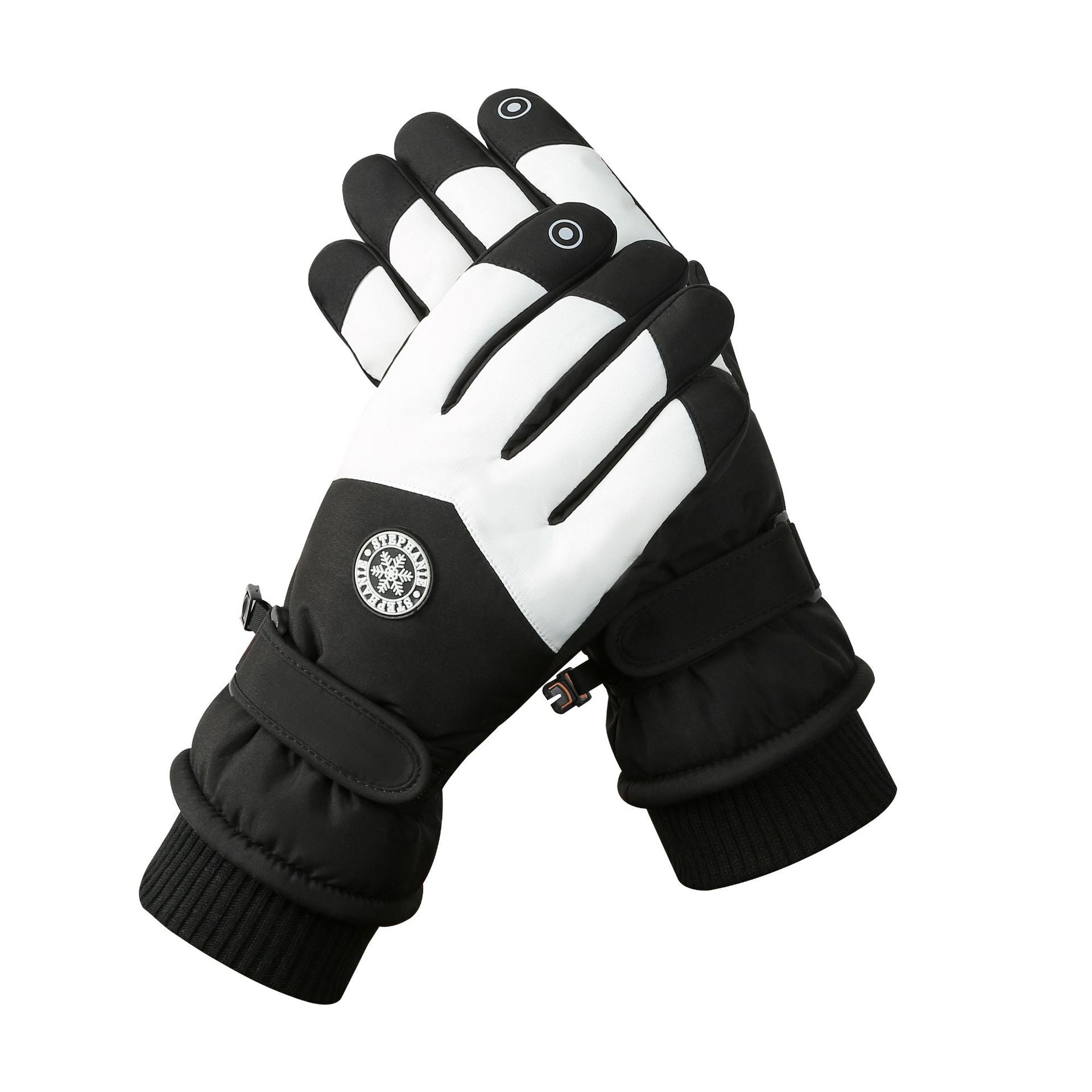 Women's Black-white Color Combination Top-Rated Waterproof Touchscreen Ski Gloves - Fleece-Lined for Men & Women