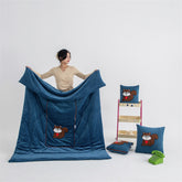 Blue Little Squirrel - 2-in-1 Foldable Car Pillow Blanket - Cozy 40x40cm Pillow, Unfolds to 100x150cm Blanket for Travel and Office Naps